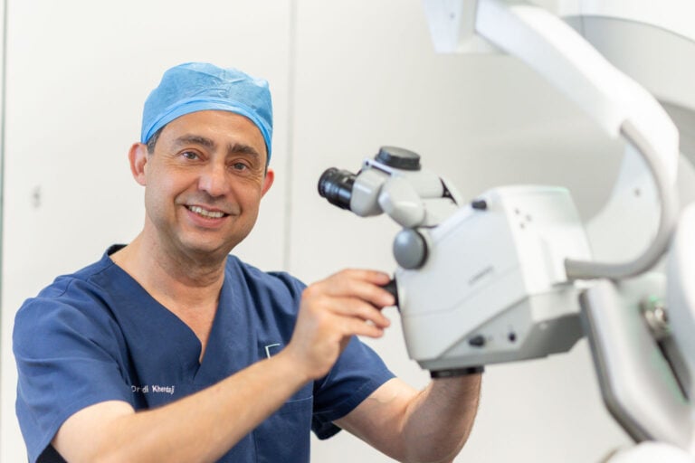 Dr Fadi Kherdaji, lead surgeon at EuroEyes London, in theatre