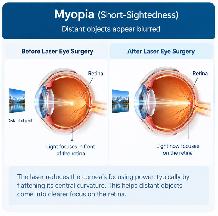 Myopia before and after laser eye surgery